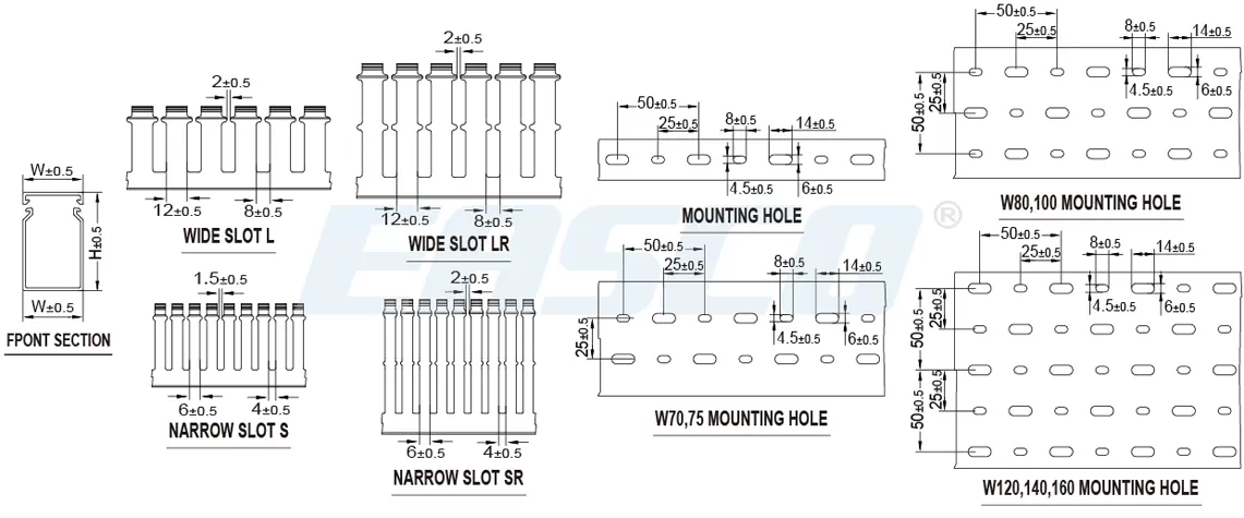 Technical Drawing of GAR Open Slot Wiring Ducts