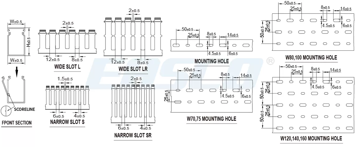 Technical Drawing of GARZ Open Slot Wiring Ducts(Finger Breakable)