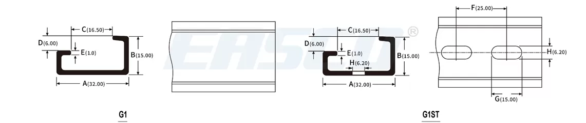 Technical Drawing of G1 Steel Din Rail