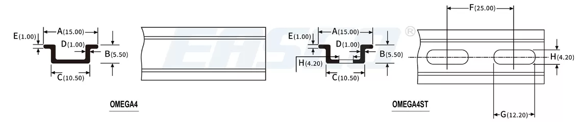 Technical Drawing of Omega4 Steel Din Rail