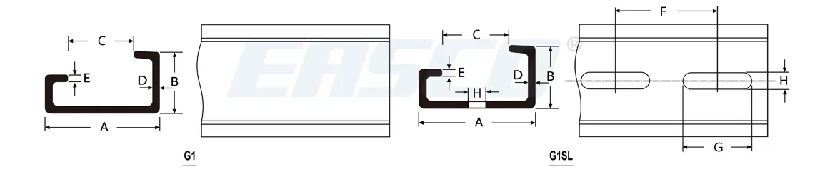 Technical Drawing of G1 Aluminum Din Rail